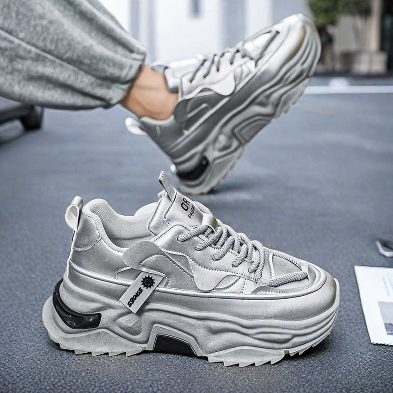 Men Shoes Offer - Czarne platformowe tenisówki męskie sportowe tkane