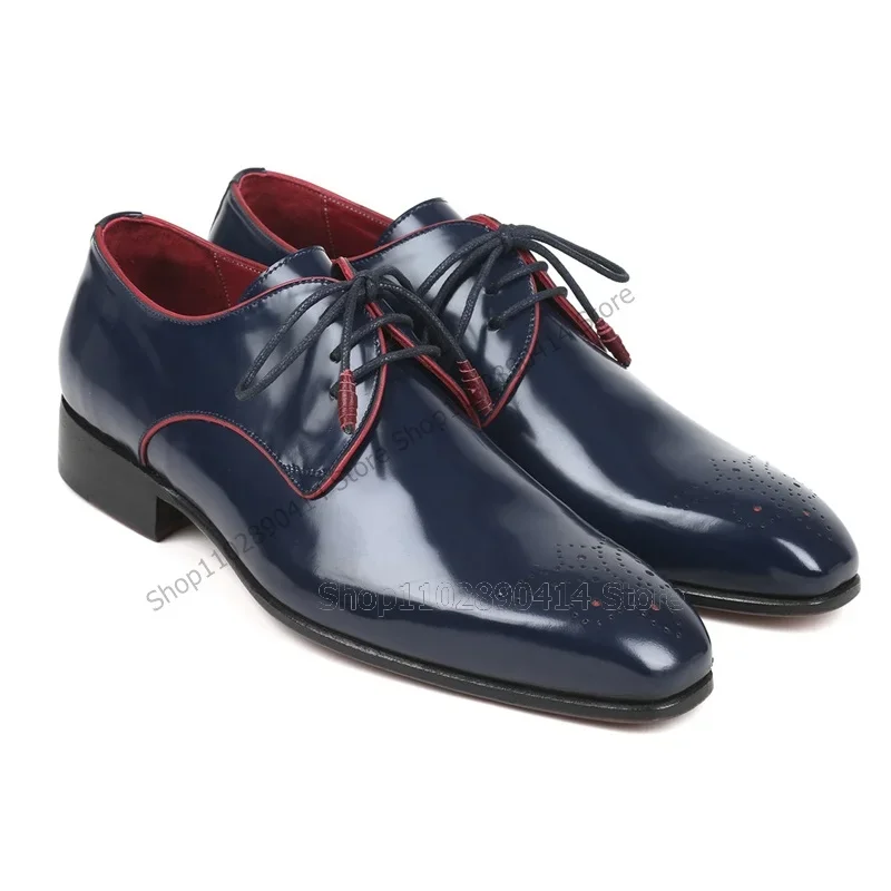 Men'S Shoes Navy Blue - Granatowe, oddychające, sznurowane męskie buty Derby