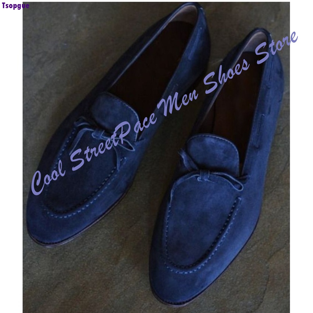 Men'S Shoes Navy Blue - Eleganckie męskie mokasyny z węzłem, granatowy