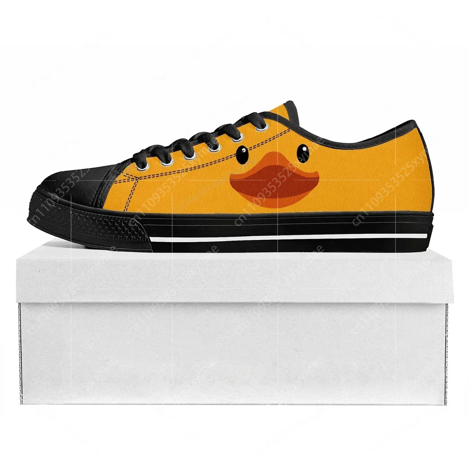 Men'S Shoes Yellow And Black - Żółte trampki z nadrukiem kaczki, wysokiej