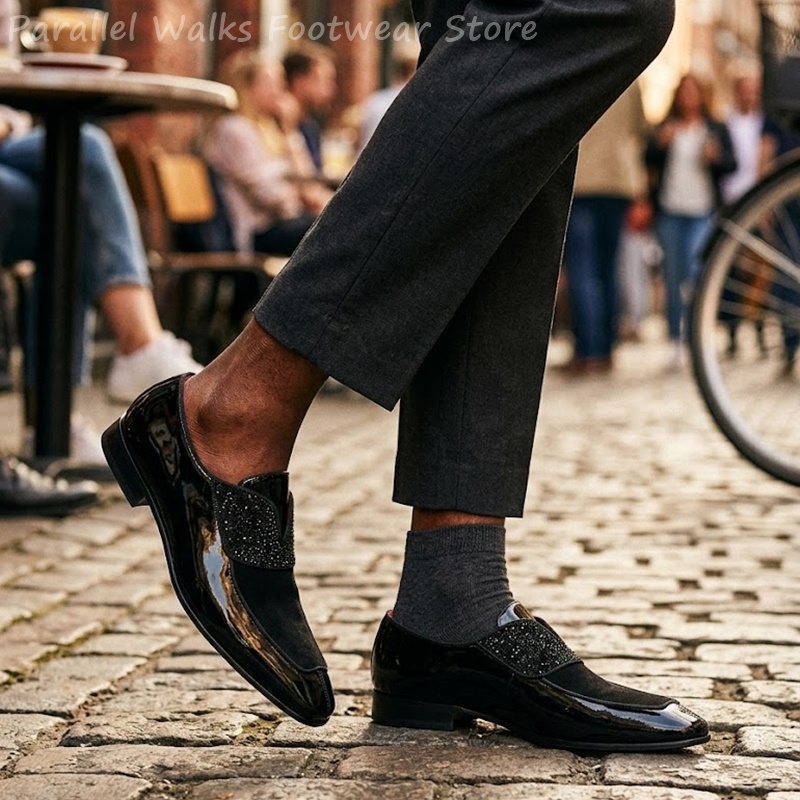 Men'S Shoes Smart - Męskie czarne lakierowane mokasyny z imitacji