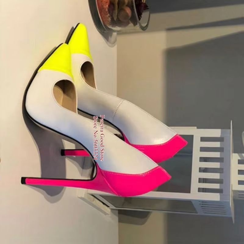 Men'S Shoes Yellow And Black - Seksowne szpilki z ostrym noskiem, patchworkowe,